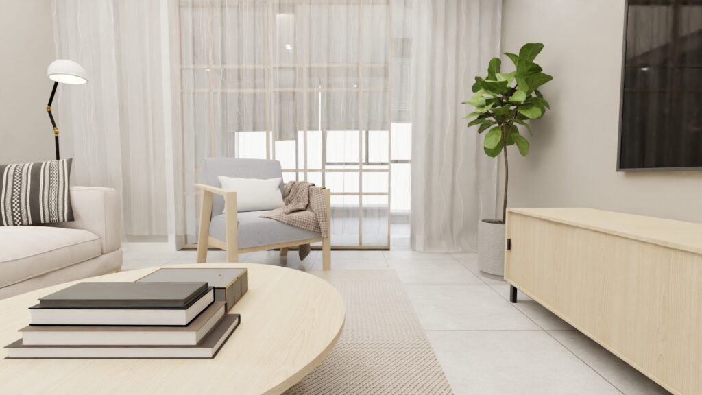 整頓されたリビングの充電コーナー 