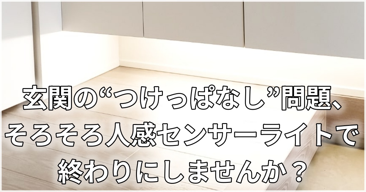 夜の玄関で自動点灯するライトに照らされた足元の様子